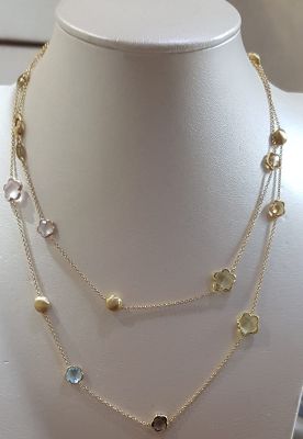 Semi-precious Natural  Stone Necklace in Yellow Gold