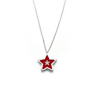 Red enamel star pendant diamond necklace in white gold