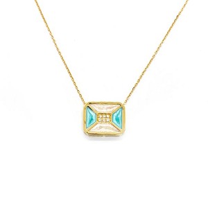 Turquoise and white enamel square pendant necklace in yellow gold and diamond