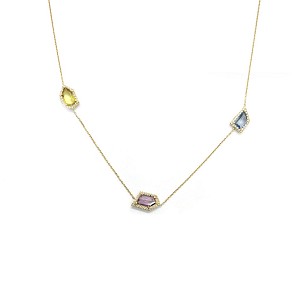 Tourmaline Stone 18k Yellow Gold and Diamond Necklace