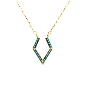 Green enamel pendant with necklace in yellow gold and black diamond