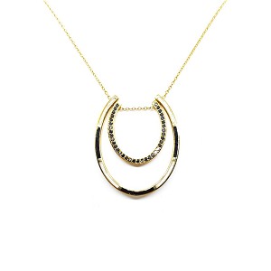 Black and white enamel pendant with necklace in yellow gold and black diamond