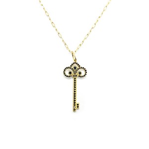 Key Pendant Necklace in 18kt Yellow Gold and Black Diamonds
