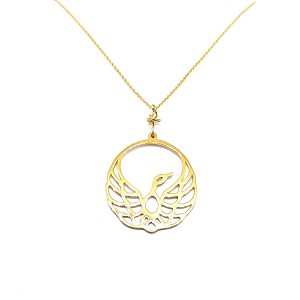 18kt yellow gold necklace with bird circle pendant