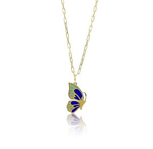 Multi Color Enamel 18k Yellow Gold Necklace with Butterfly Pendant