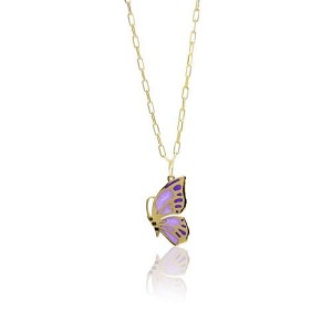 Multi Color Enamel 18k Yellow Gold Necklace and Butterfly Pendant