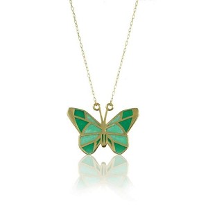 Multi Color Enamel 18k Yellow Gold Necklace with Butterfly Pendant - 4
