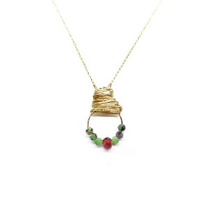 Multi Color Stone 18k Yellow Gold Necklace