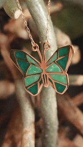 Multi Color Enamel 18k Yellow Gold Necklace with Butterfly Pendant - 4