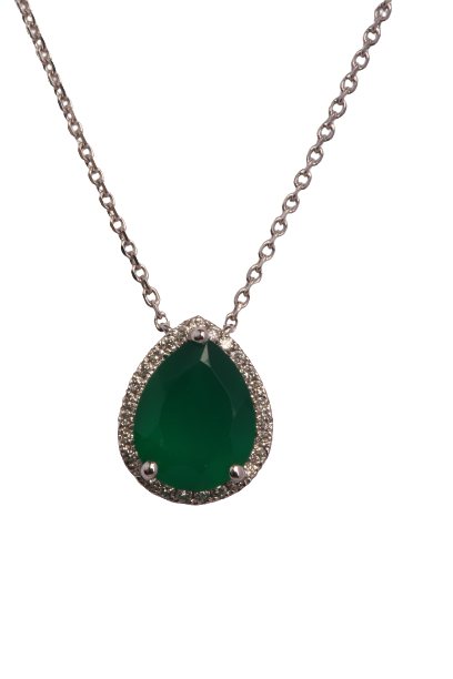 Green Onyx Drop Shape 18K Yellow Gold Necklace