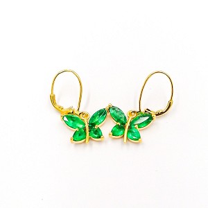 Butterfly earrings in 18k yellow gold and emerald