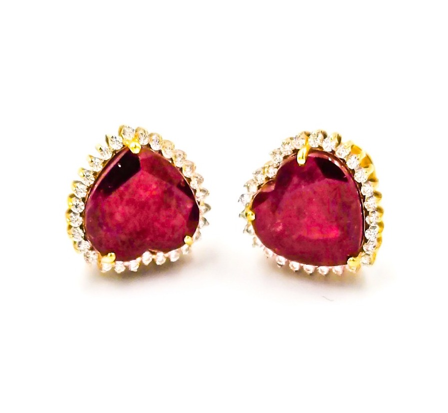 Heart Shaped Diamond Earrings in Ruby