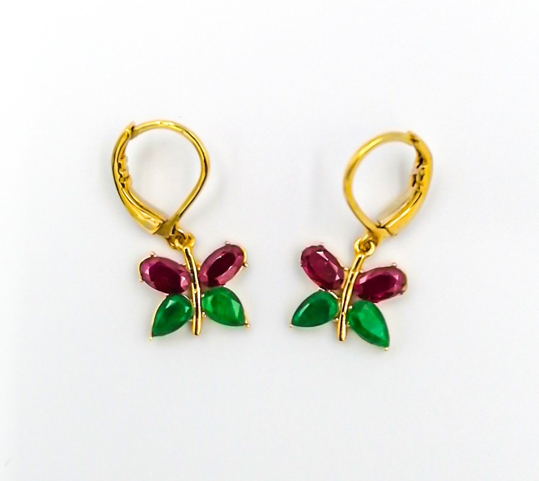 Ruby and Emerald earrings in 18k yellow gold