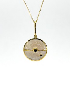 18kt yellow gold necklace  in pearly white enamel & black diamond