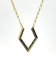 Black enamel pendant with necklace in yellow gold and black diamond