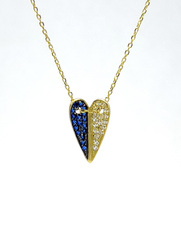 18kt yellow gold necklace - blue zircon stone