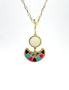 18kt yellow gold necklace - multi color enamel