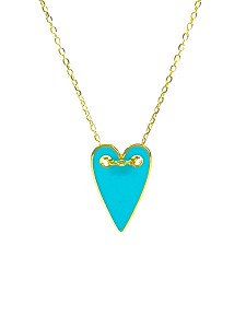 18kt yellow gold heart necklace - turquoise enamel