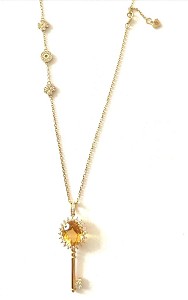 Citrine stone key pendant in 18k yellow gold &  diamond 