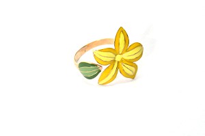 18k Gold Meena Jasmin flower Ring