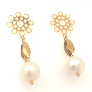 18k Gold & Pearl Cosmos Flower Earrings