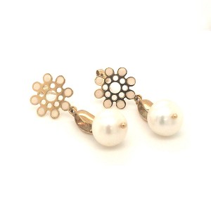 18k Gold & Pearl Cosmos Flower Earrings