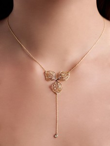 18k Yellow Gold Dried Leaves Necklace