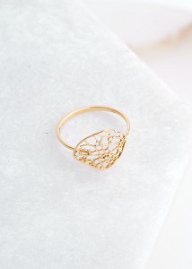 18k Yellow Gold Dried Leaf Ring